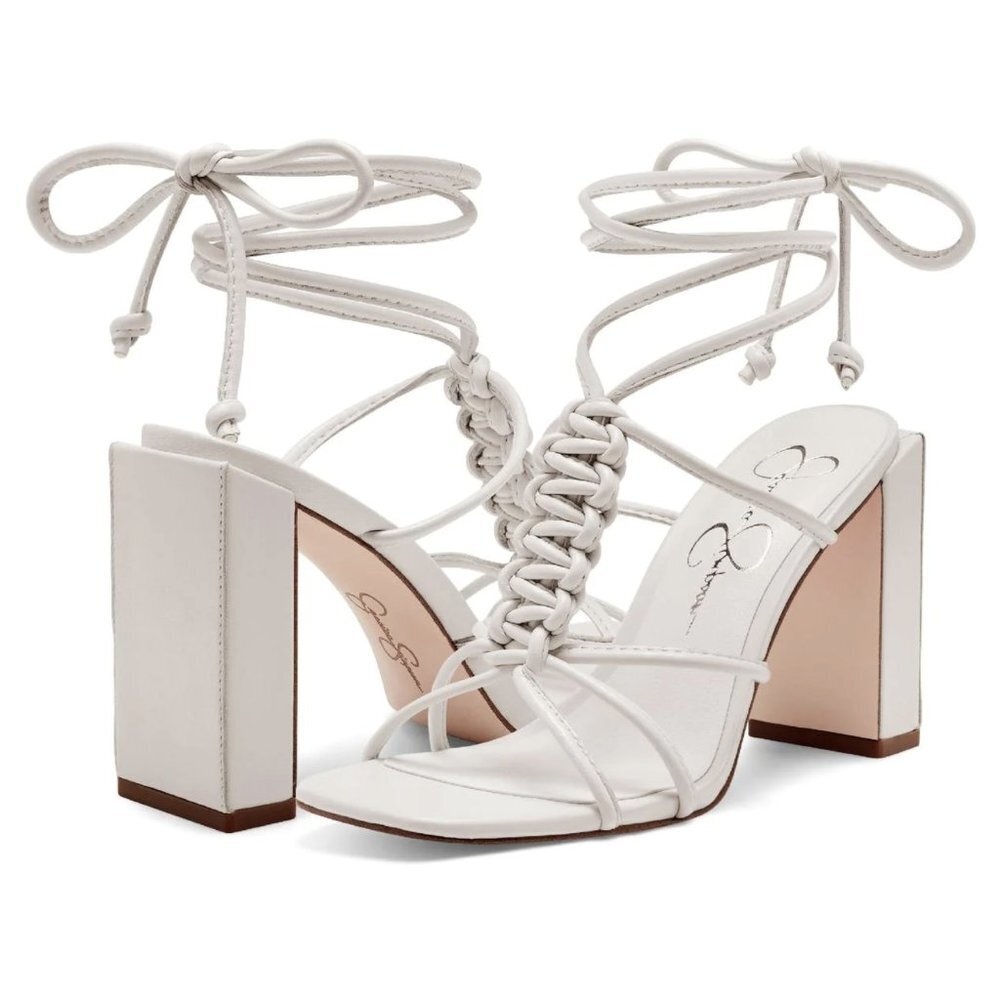 Jessica Simpson Maena Braided Ankle Lace Up Block Heel Sandal in Chalk S… - Picture 4 of 11